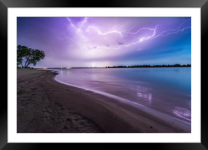 Lake McConaughy lightning, Nebraska  Framed Mounted Print by John Finney