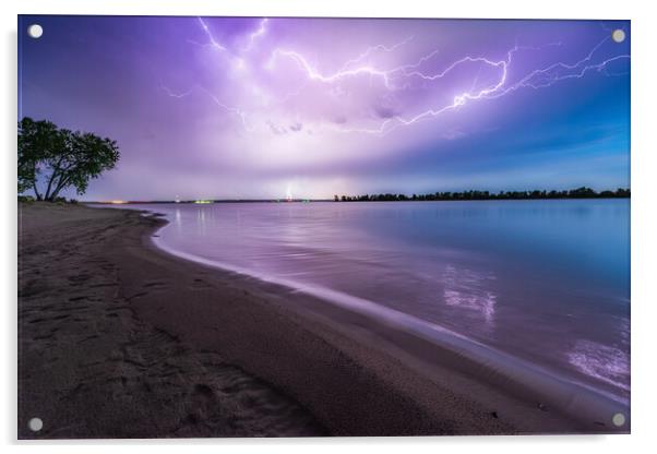 Lake McConaughy lightning, Nebraska  Acrylic by John Finney