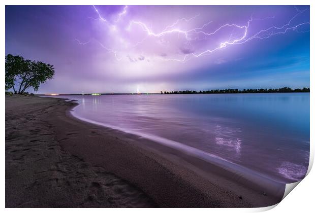 Lake McConaughy lightning, Nebraska  Print by John Finney