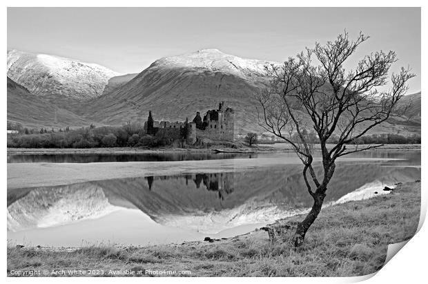 Kilchurn Castle reflected in Loch Awe, Argyll and  Print by Arch White