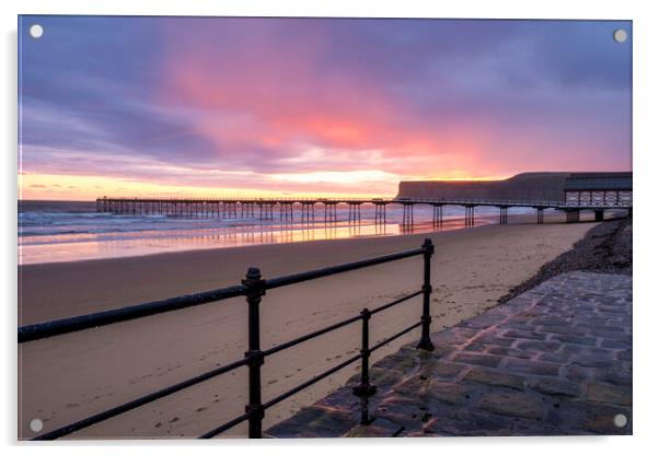 Saltburn Sunrise North Yorkshire Coast Acrylic by Tim Hill