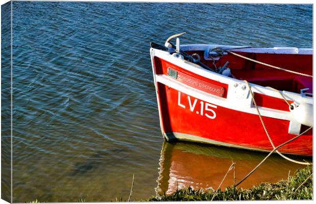 Red and white Boat Tollesbury, Essex Canvas Print by Steven Dale