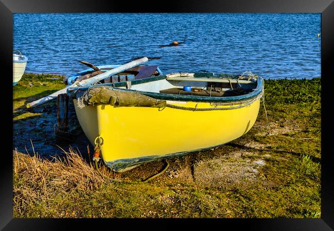 Yellow Boat Tollesbury Framed Print by Steven Dale