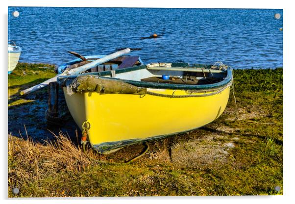Yellow Boat Tollesbury Acrylic by Steven Dale
