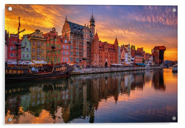 Gdansk City Skyline At Dusk In Poland Acrylic by Artur Bogacki