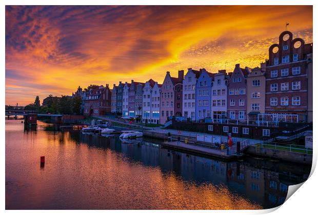 Twilight City Skyline Of Gdansk In Poland Print by Artur Bogacki