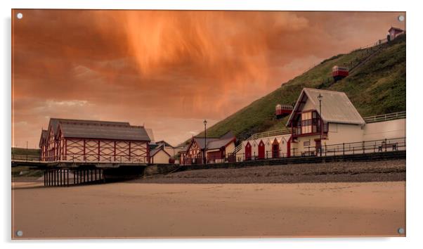 Sunrise and showers: Saltburn by the sea  Acrylic by Tim Hill