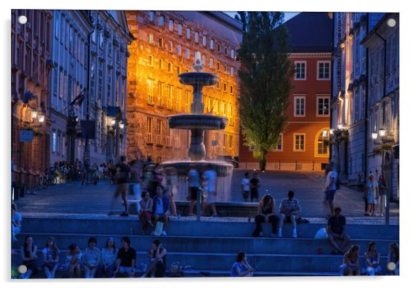 New Square Fountain In Ljubljana Acrylic by Artur Bogacki