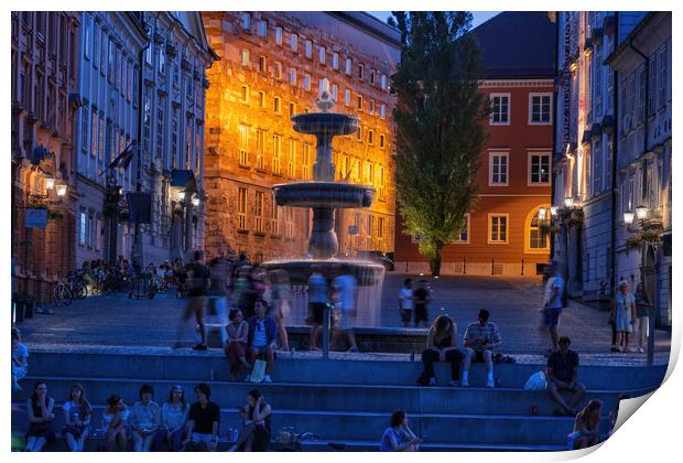 New Square Fountain In Ljubljana Print by Artur Bogacki