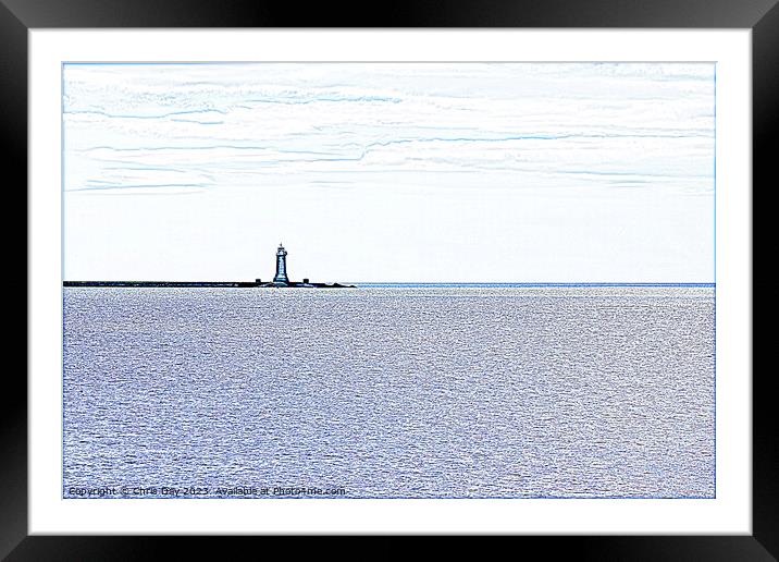 Breakwater Lighthouse arty style Framed Mounted Print by Chris Day