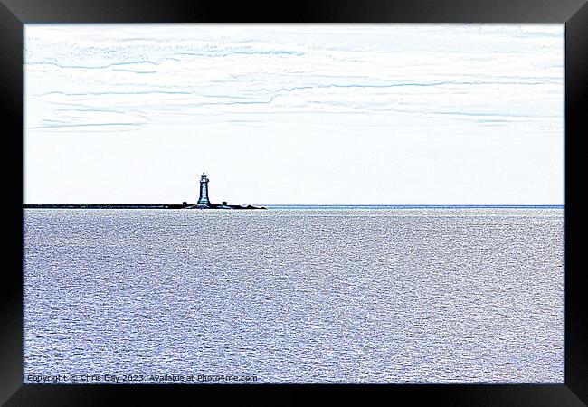 Breakwater Lighthouse arty style Framed Print by Chris Day