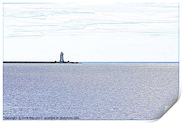Breakwater Lighthouse arty style Print by Chris Day