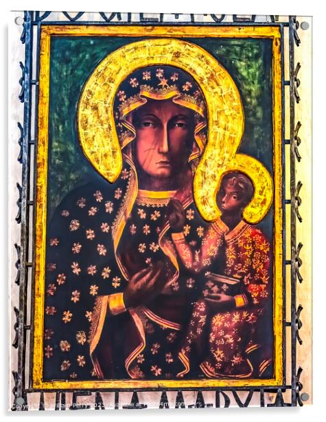 Copy Black Madonna Icon St Mary's Church Gdansk Poland Acrylic by William Perry