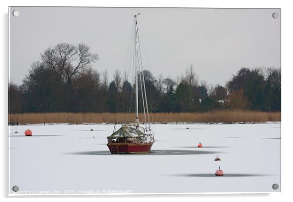 Oulton Broad Lowestoft Suffolk Covered In Snow  Acrylic by James Allen