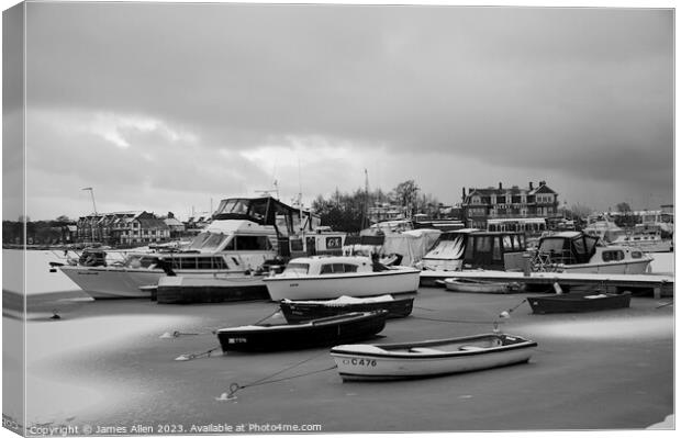 Oulton Broad Lowestoft Suffolk Covered in Snow  Canvas Print by James Allen