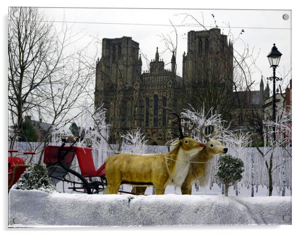 Christmas at Wells Cathedral Somerset England Acrylic by Steve Painter