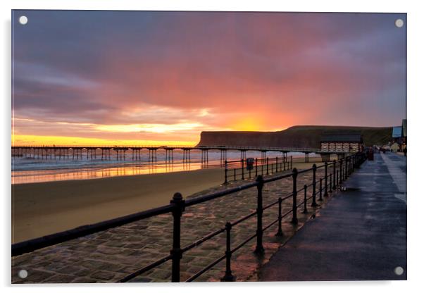 Saltburn by the Sea Sunrise Acrylic by Steve Smith