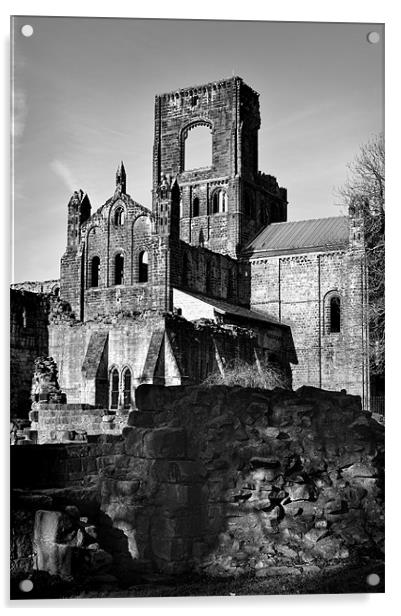 Kirkstall Abbey Monochrome Acrylic by Colin Metcalf