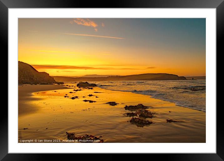 Bigbury Beach Sunrise. Framed Mounted Print by Ian Stone
