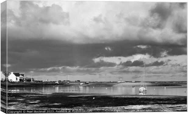 Moody Red Wharf Bay Anglesey Black and White Canvas Print by Pearl Bucknall