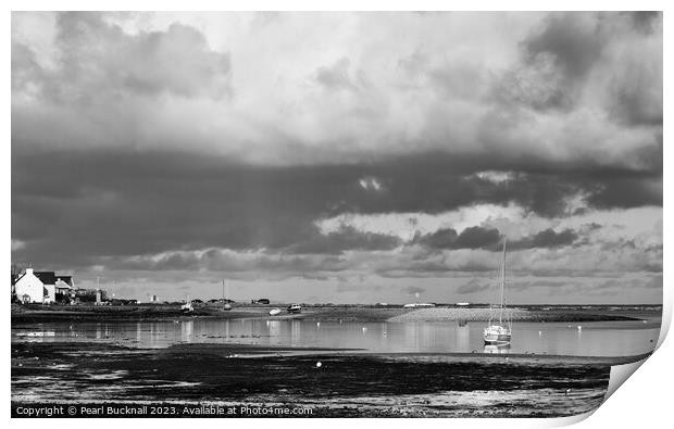 Moody Red Wharf Bay Anglesey Black and White Print by Pearl Bucknall