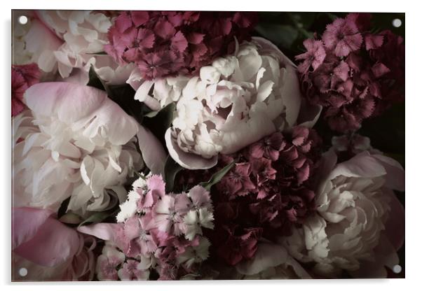 Beautiful summer flowers. Bouquet of pink peony and William back Acrylic by Virginija Vaidakaviciene