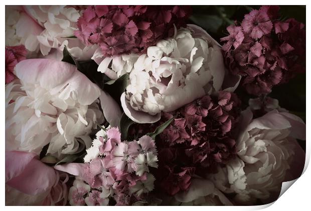 Beautiful summer flowers. Bouquet of pink peony and William back Print by Virginija Vaidakaviciene