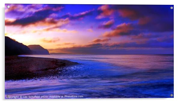 Jurassic coast Sunrise Acrylic by Les Schofield