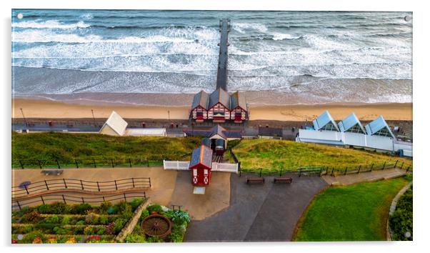 Saltburn Cliff Lift and Pier Acrylic by Tim Hill