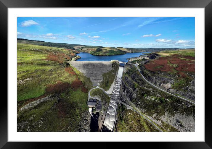Drone view of the Llyn Brianne dam Framed Mounted Print by Leighton Collins