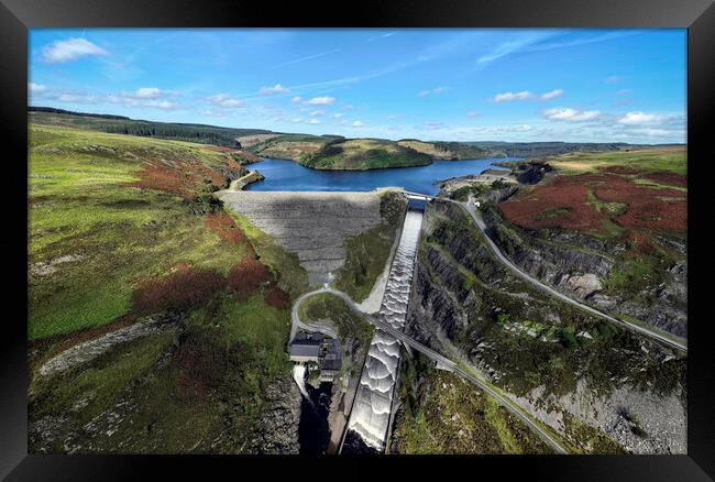 Drone view of the Llyn Brianne dam Framed Print by Leighton Collins