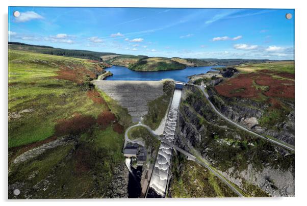 Drone view of the Llyn Brianne dam Acrylic by Leighton Collins