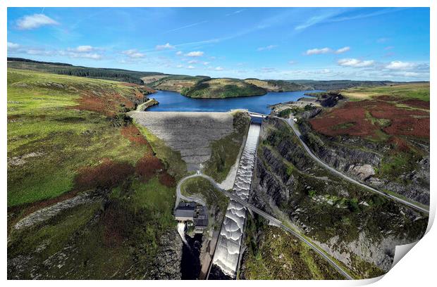 Drone view of the Llyn Brianne dam Print by Leighton Collins