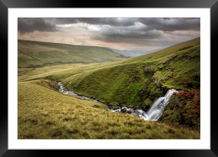 Rain clouds and a waterfall Framed Mounted Print by Leighton Collins