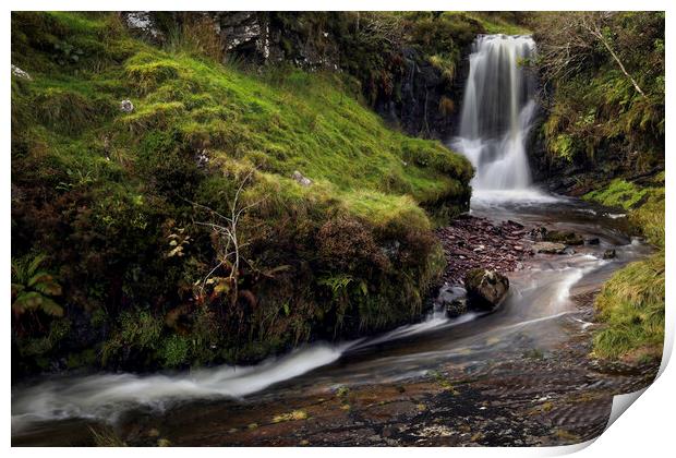 Waterfall and stream in the Brecon Beacons Print by Leighton Collins