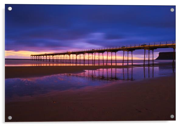 Saltburn Pier at Blue Hour Acrylic by Tim Hill