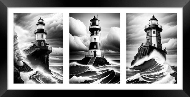 Three Monochrome Lighthouses Framed Print by Mike Shields