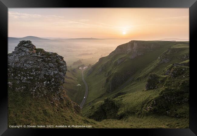 Misty Winnats Pass Sunrise Framed Print by Steven Nokes