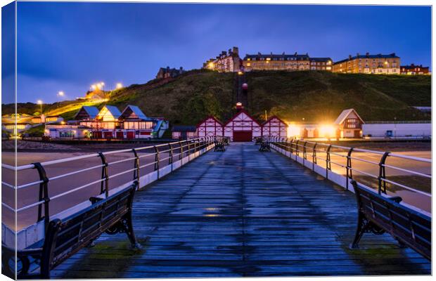 Saltburn by the Sea at Blue Hour Canvas Print by Tim Hill