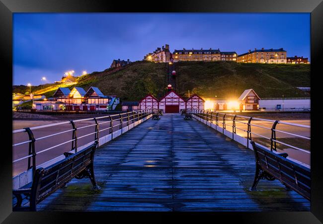 Saltburn by the Sea at Blue Hour Framed Print by Tim Hill