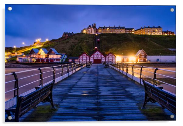 Saltburn by the Sea at Blue Hour Acrylic by Tim Hill