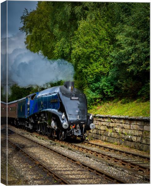 Sir Nigel Gresley steam train  steaming in to Goat Canvas Print by Kevin Winter
