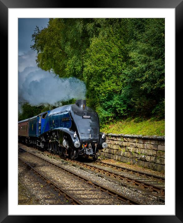 Sir Nigel Gresley steam train  steaming in to Goat Framed Mounted Print by Kevin Winter