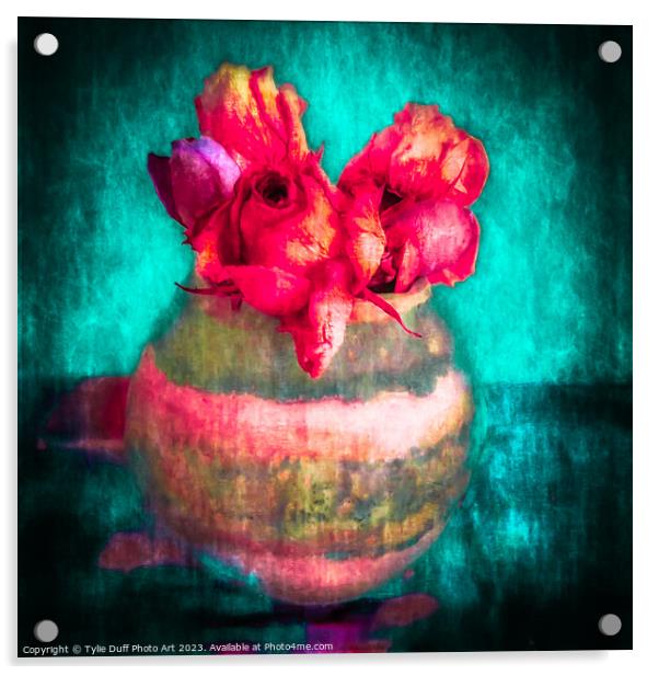 Vibrant Roses in a Handmade Pottery Vase (2)  Acrylic by Tylie Duff Photo Art
