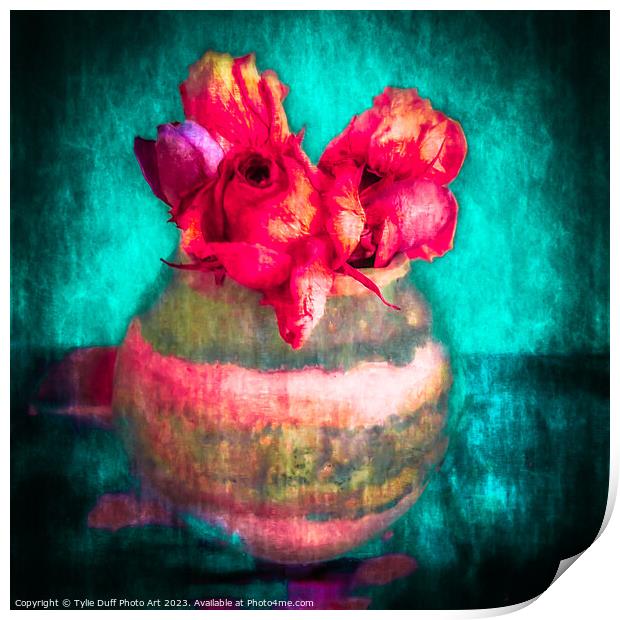 Vibrant Roses in a Handmade Pottery Vase (2)  Print by Tylie Duff Photo Art