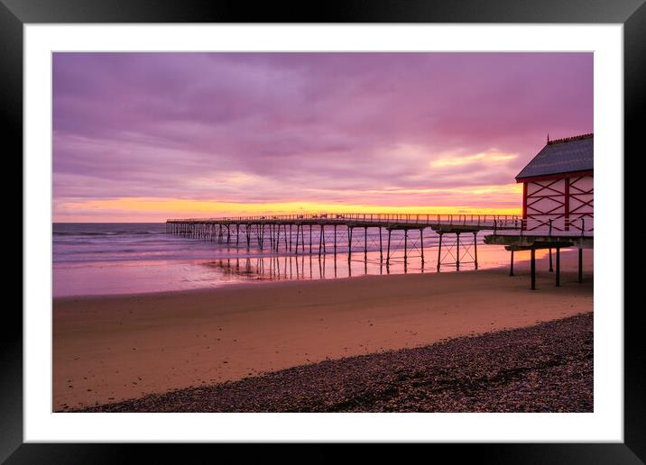 Saltburn beach and pier at Sunrise Framed Mounted Print by Tim Hill