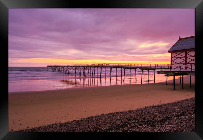 Saltburn beach and pier at Sunrise Framed Print by Tim Hill