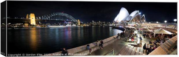 Sydney Opera House and Harbour Bridge at night Canvas Print by Gordon Elias