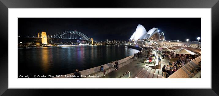 Sydney Opera House and Harbour Bridge at night Framed Mounted Print by Gordon Elias