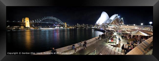 Sydney Opera House and Harbour Bridge at night Framed Print by Gordon Elias